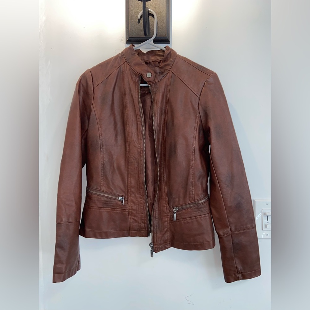 Bernardo brown leather jacket womens size S